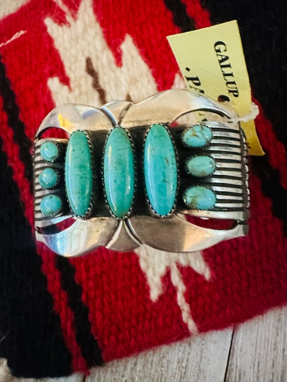 Old Pawn Sterling Silver & Turquoise Cuff Bracelet / - Picture 4 of 8